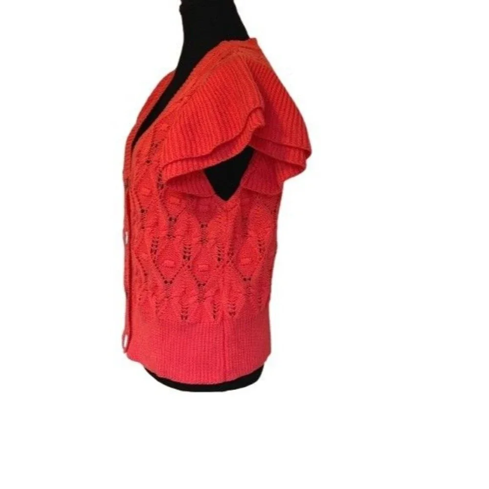 Marc New York Andrew Marc Coral Pink Flutter Sleeve Cable Knit Cardigan Sweater